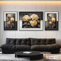 BST 717 - TRANH TREO PHÒNG KHÁCH - TRANH TRANG TRÍ - TRANH TREO TƯỜNG HOA - BÌNH HOA - KIỂU TRANH GHÉP BỘ 3 BỨC