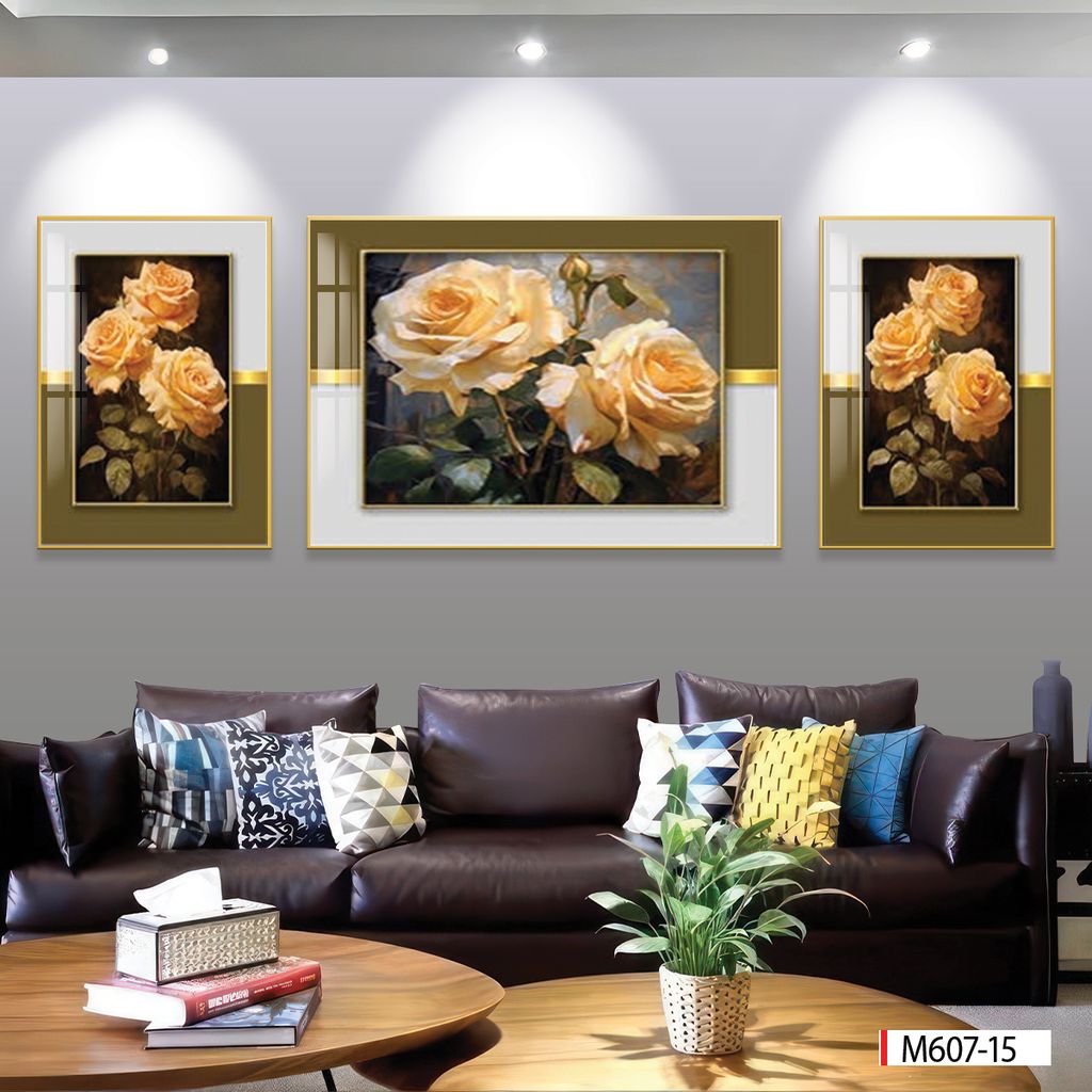 BST 717 - TRANH TREO PHÒNG KHÁCH - TRANH TRANG TRÍ - TRANH TREO TƯỜNG HOA - BÌNH HOA - KIỂU TRANH GHÉP BỘ 3 BỨC