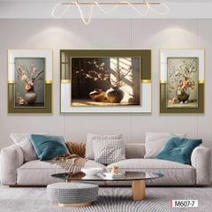 BST 717 - TRANH TREO PHÒNG KHÁCH - TRANH TRANG TRÍ - TRANH TREO TƯỜNG HOA - BÌNH HOA - KIỂU TRANH GHÉP BỘ 3 BỨC
