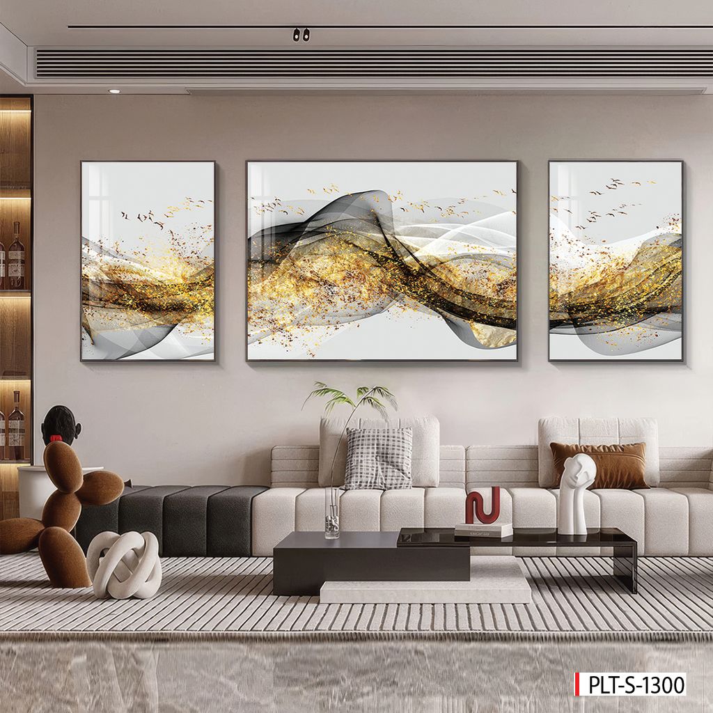 BST142 - TRANH TREO TƯỜNG KHUNG HỢP KIM TITAN - TRANG TRÍ PHÒNG KHÁCH, SAU SOFA - CHỦ ĐỀ HIỆN ĐẠI TRỪU TƯỢNG - GHÉP BỘ 3 BỨC