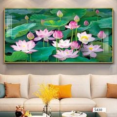 384 - TRANH TREO PHÒNG KHÁCH HIỆN ĐẠI - TRANH TRANG TRÍ - TRANH TREO TƯỜNG TRANH HOA SEN - KIỂU TRANH LIỀN KHỔ | MÃ S430