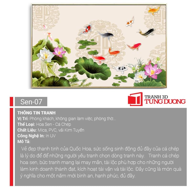 TRANH TREO TƯỜNG PHÒNG KHÁCH KHỔ LỚN - TRANH HOA SEN CÁ CHÉP | MÃ Sen-07