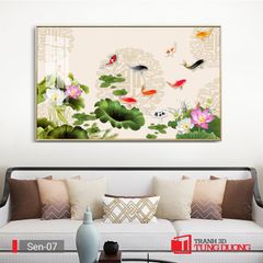 TRANH TREO TƯỜNG PHÒNG KHÁCH KHỔ LỚN - TRANH HOA SEN CÁ CHÉP | MÃ Sen-07
