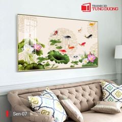 TRANH TREO TƯỜNG PHÒNG KHÁCH KHỔ LỚN - TRANH HOA SEN CÁ CHÉP | MÃ Sen-07