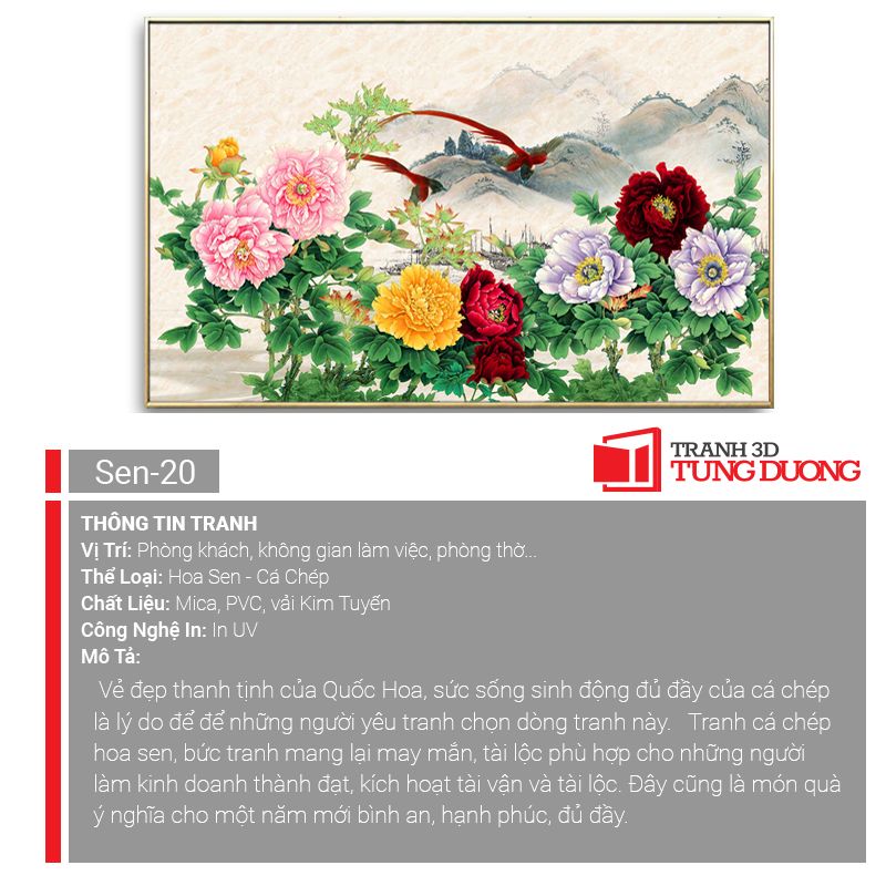 TRANH TREO TƯỜNG PHÒNG KHÁCH - TRANH TREO HOA MẪU ĐƠN - KHỔ LỚN | MÃ Sen-20