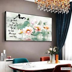 BST58 - TRANH TREO TƯỜNG - PHÒNG KHÁCH, SAU SOFA - CHỦ ĐỀ HOA SEN CÁ CHÉP - KHỔ LỚN