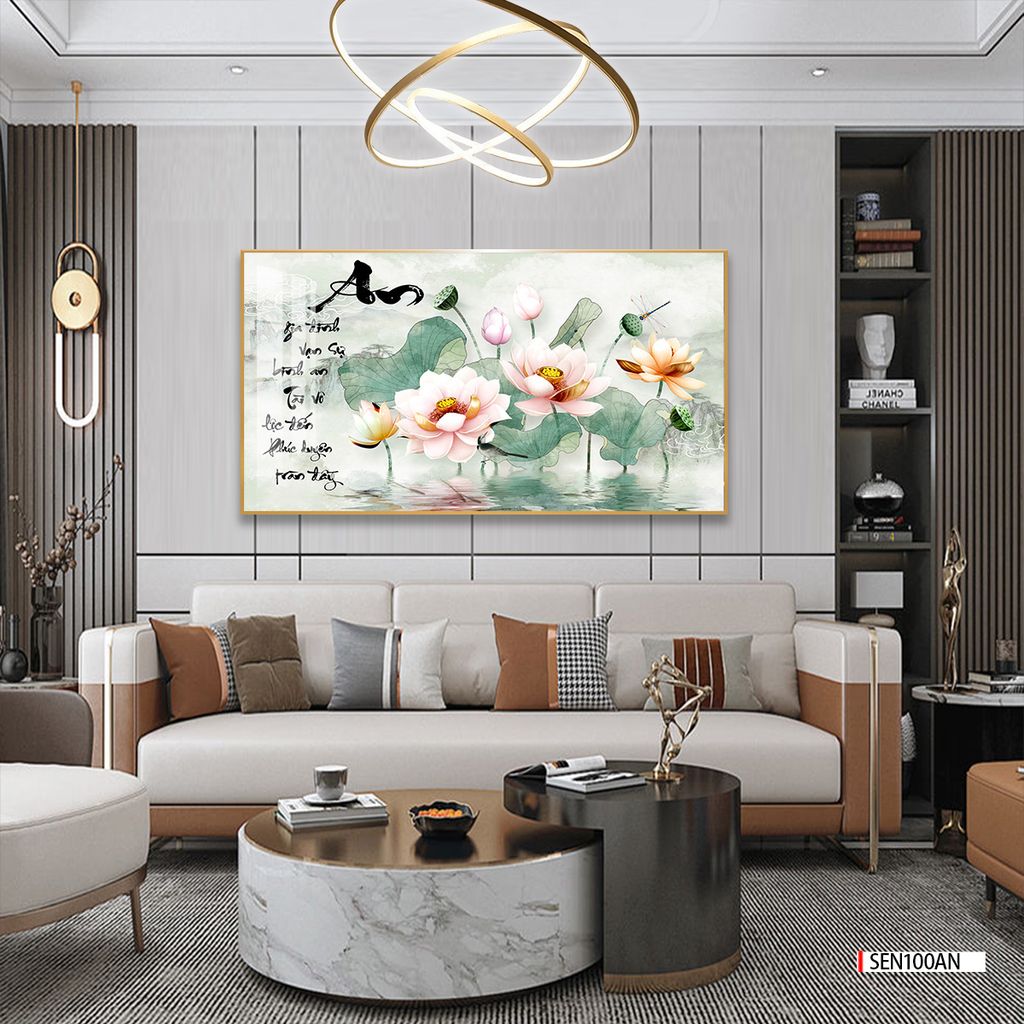 TRANH TREO TƯỜNG PHÒNG KHÁCH - TRANH HOA SEN  | MÃ SEN100AN