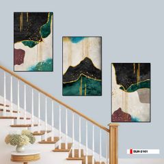 TRANH TREO TƯỜNG PHÒNG KHÁCH - TRANH HIỆN ĐẠI TRỪU TƯỢNG GHÉP BỘ 3 BỨC | MÃ SLH-2161
