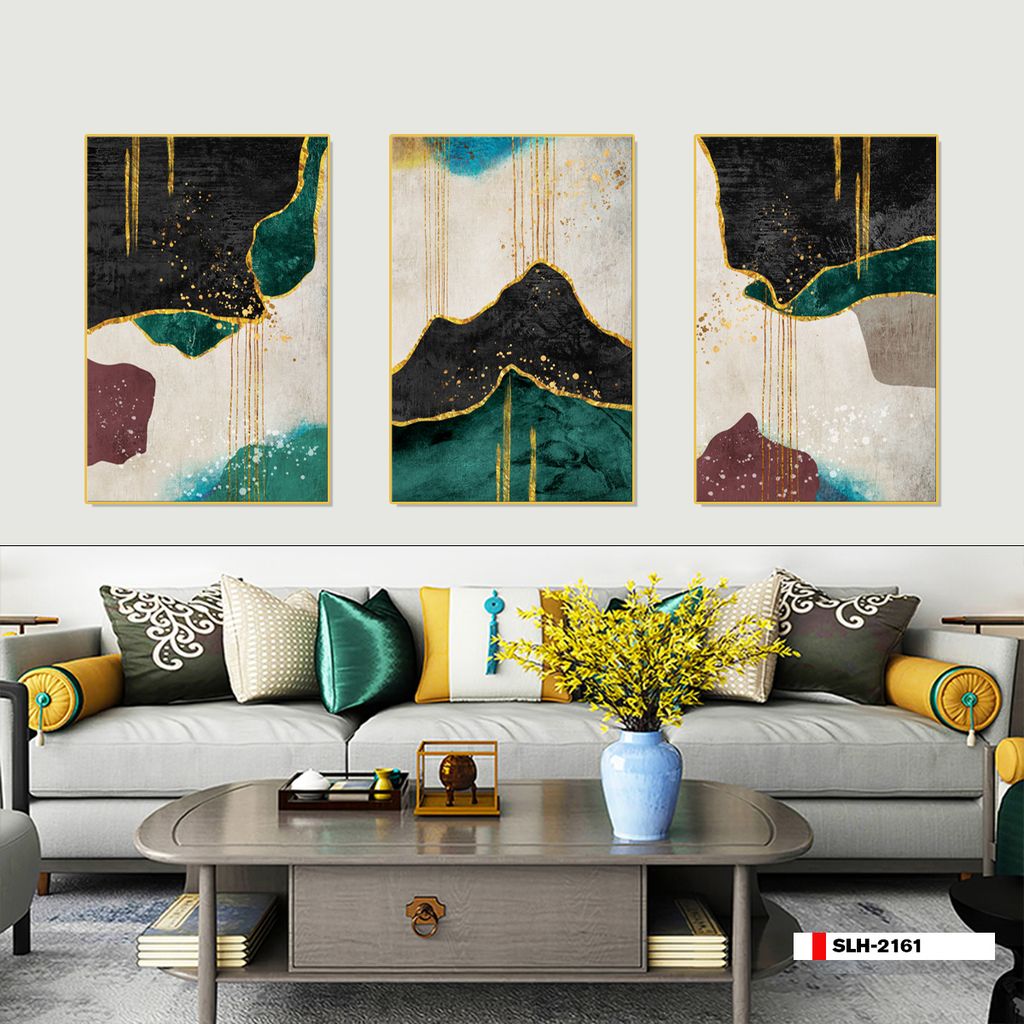 TRANH TREO TƯỜNG PHÒNG KHÁCH - TRANH HIỆN ĐẠI TRỪU TƯỢNG GHÉP BỘ 3 BỨC | MÃ SLH-2161