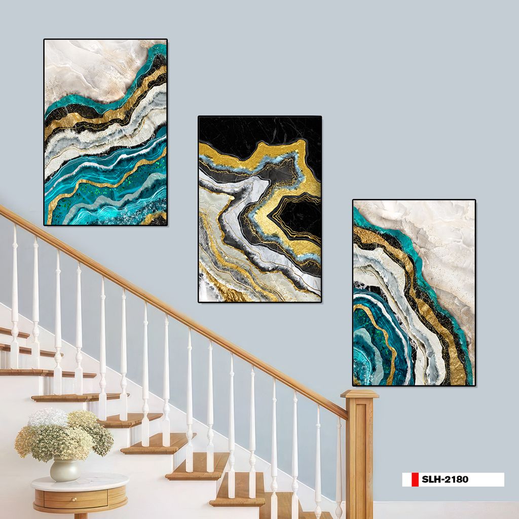 TRANH TREO TƯỜNG PHÒNG KHÁCH - TRANH HIỆN ĐẠI TRỪU TƯỢNG GHÉP BỘ 3 BỨC | MÃ SLH-2180