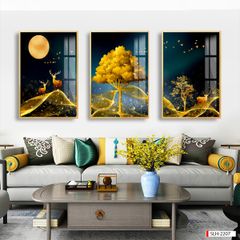 TRANH TREO TƯỜNG PHÒNG KHÁCH - TRANH HƯƠU TÀI LỘC GHÉP BỘ 3 BỨC | MÃ SLH-2207
