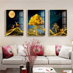 TRANH TREO TƯỜNG PHÒNG KHÁCH - TRANH HƯƠU TÀI LỘC GHÉP BỘ 3 BỨC | MÃ SLH-2207