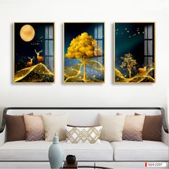 TRANH TREO TƯỜNG PHÒNG KHÁCH - TRANH HƯƠU TÀI LỘC GHÉP BỘ 3 BỨC | MÃ SLH-2207