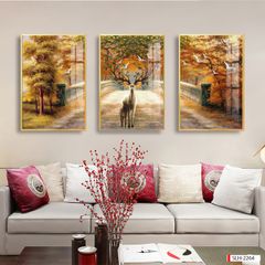 TRANH TREO TƯỜNG PHÒNG KHÁCH - TRANH HƯƠU TÀI LỘC GHÉP BỘ 3 BỨC | MÃ SLH-2264