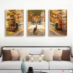 TRANH TREO TƯỜNG PHÒNG KHÁCH - TRANH HƯƠU TÀI LỘC GHÉP BỘ 3 BỨC | MÃ SLH-2264