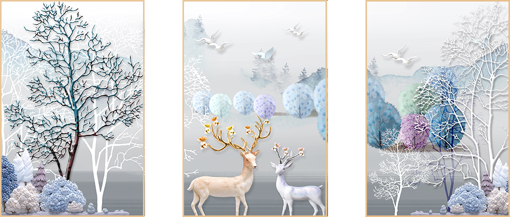 TRANH TREO TƯỜNG PHÒNG KHÁCH - TRANH HƯƠU TÀI LỘC GHÉP BỘ 3 BỨC | MÃ SLH-2270