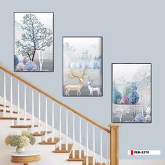 TRANH TREO TƯỜNG PHÒNG KHÁCH - TRANH HƯƠU TÀI LỘC GHÉP BỘ 3 BỨC | MÃ SLH-2270
