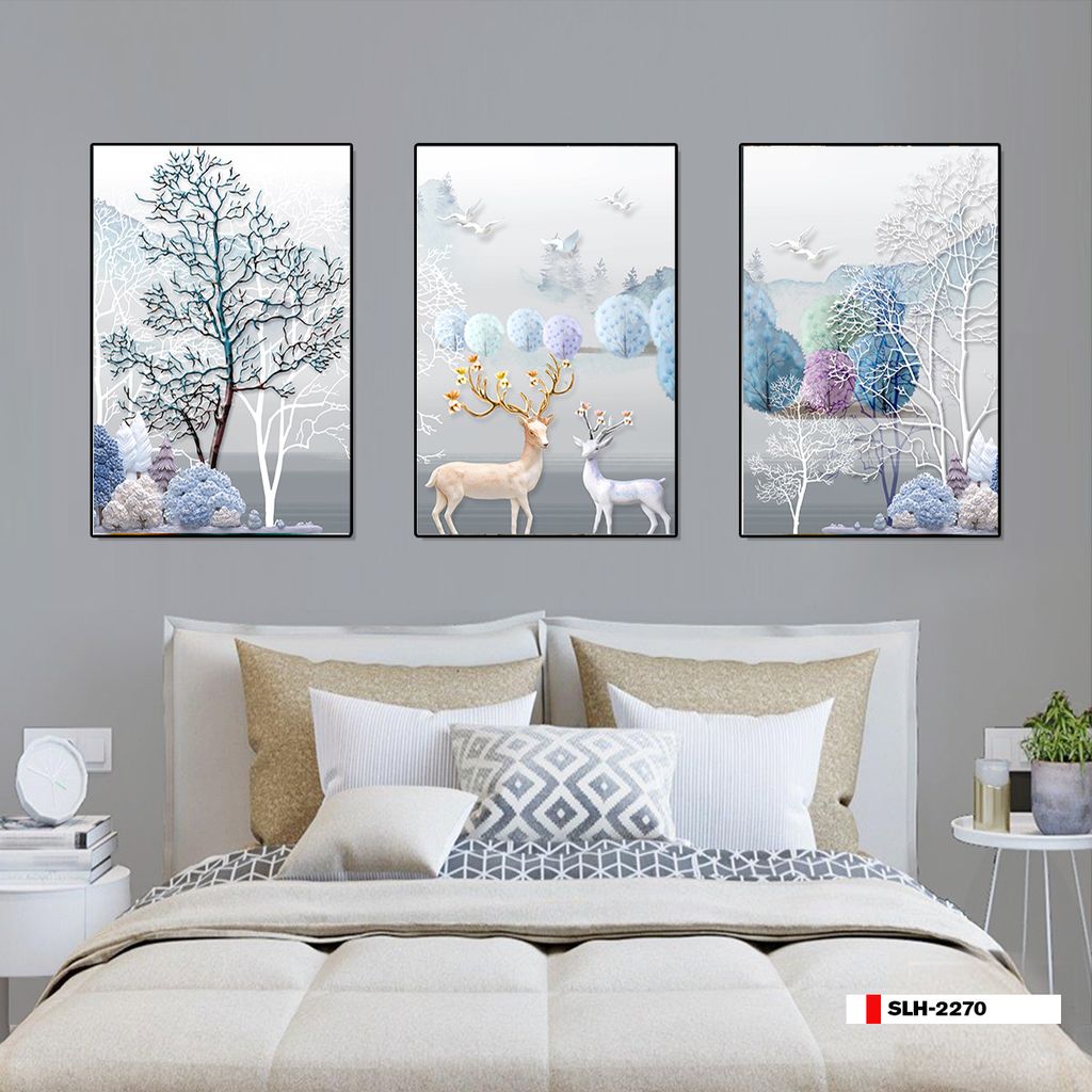 TRANH TREO TƯỜNG PHÒNG KHÁCH - TRANH HƯƠU TÀI LỘC GHÉP BỘ 3 BỨC | MÃ SLH-2270