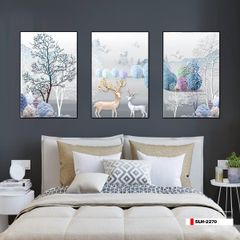 TRANH TREO TƯỜNG PHÒNG KHÁCH - TRANH HƯƠU TÀI LỘC GHÉP BỘ 3 BỨC | MÃ SLH-2270