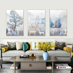 TRANH TREO TƯỜNG PHÒNG KHÁCH - TRANH HƯƠU TÀI LỘC GHÉP BỘ 3 BỨC | MÃ SLH-2270