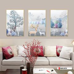 TRANH TREO TƯỜNG PHÒNG KHÁCH - TRANH HƯƠU TÀI LỘC GHÉP BỘ 3 BỨC | MÃ SLH-2270