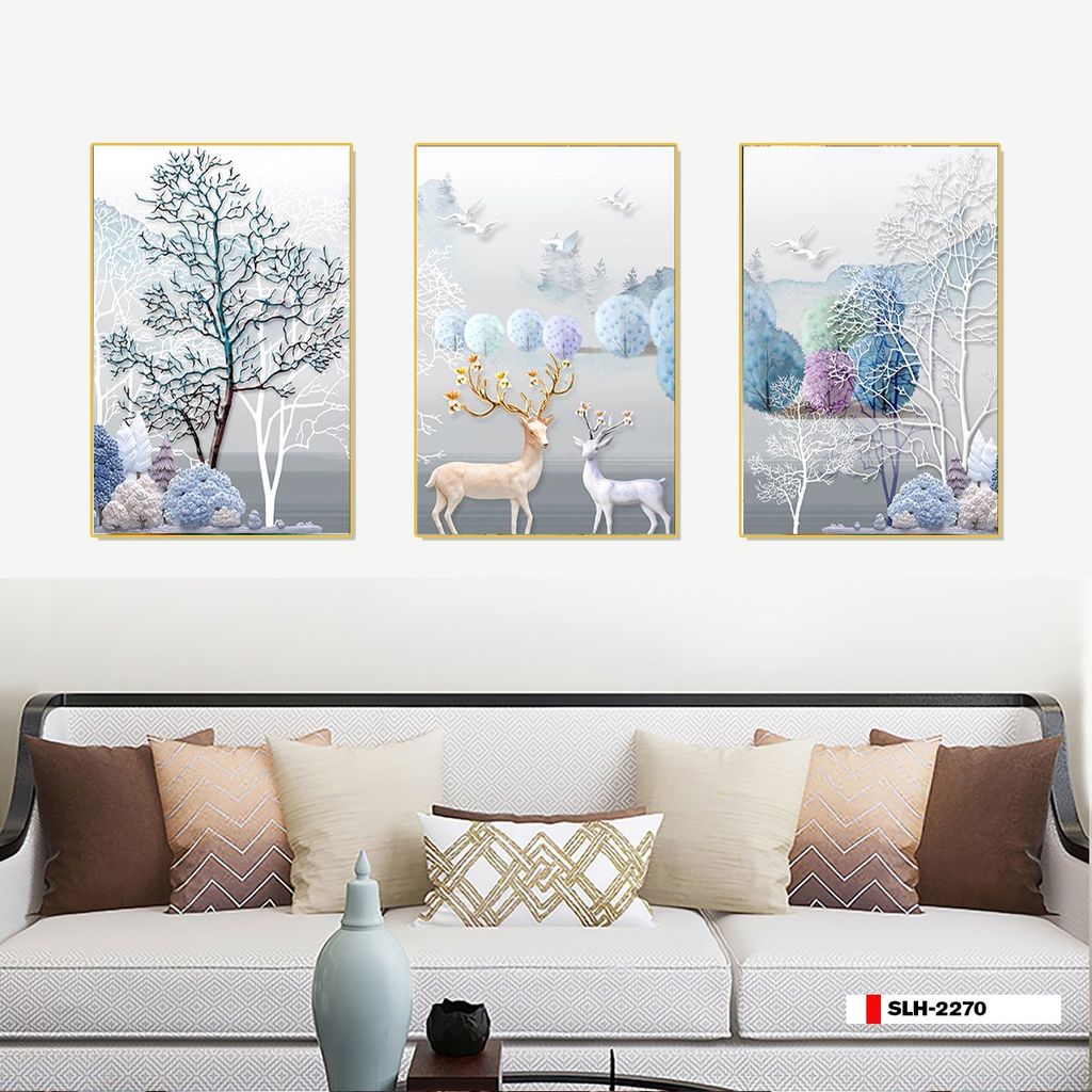 TRANH TREO TƯỜNG PHÒNG KHÁCH - TRANH HƯƠU TÀI LỘC GHÉP BỘ 3 BỨC | MÃ SLH-2270
