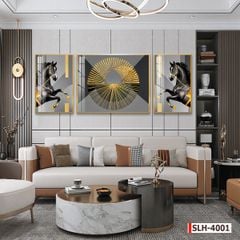 BST45 - TRANH TREO TƯỜNG KHUNG HỢP KIM TITAN - TRANG TRÍ PHÒNG KHÁCH, VÁCH TIVI - CHỦ ĐỀ NGỰA HIỆN ĐẠI - GHÉP BỘ 3 BỨC