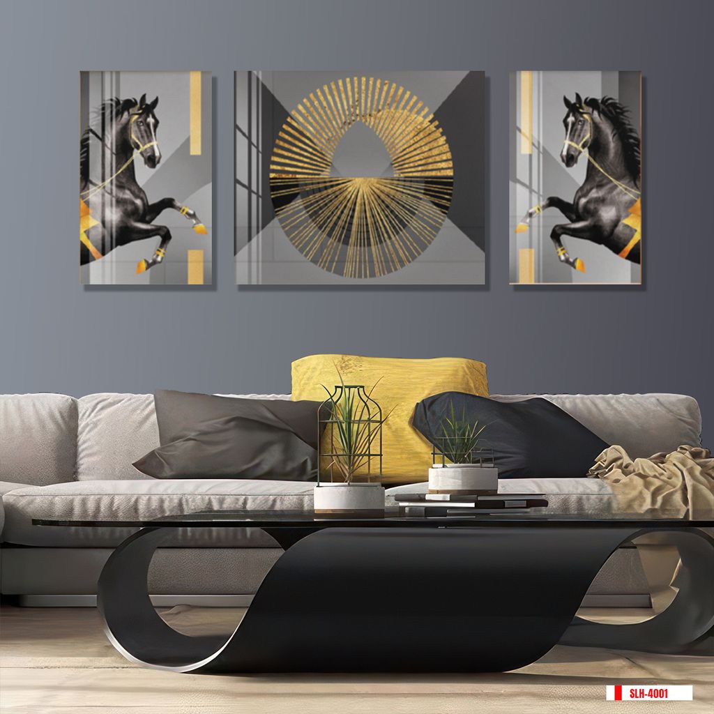 TRANH TREO PHÒNG KHÁCH HIỆN ĐẠI TRỪU TƯỢNG - TRANH GHÉP BỘ 3 BỨC | MÃ SLH-4001