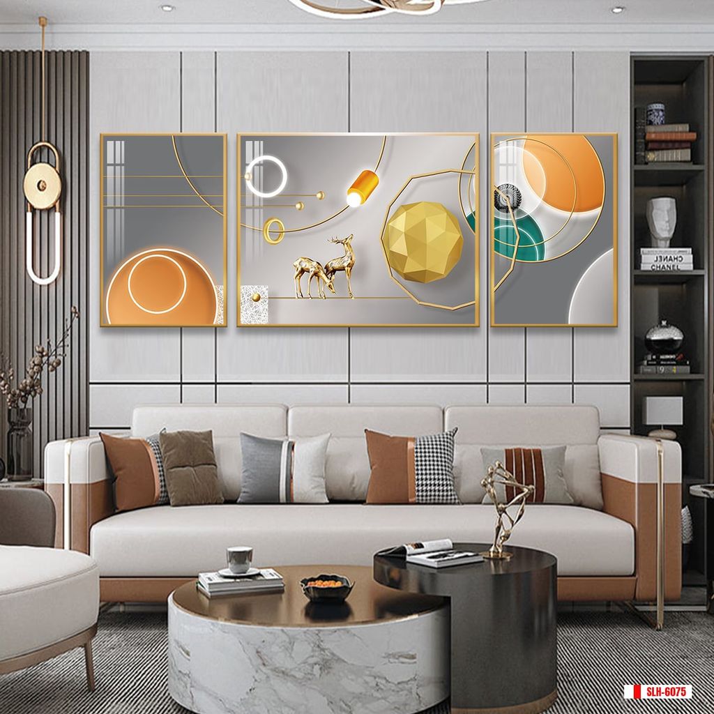 TRANH TREO PHÒNG KHÁCH HIỆN ĐẠI TRỪU TƯỢNG - TRANH GHÉP BỘ 3 BỨC | MÃ SLH-6075