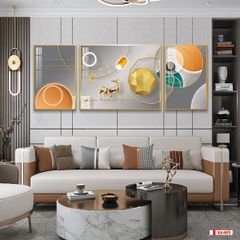 TRANH TREO PHÒNG KHÁCH HIỆN ĐẠI TRỪU TƯỢNG - TRANH GHÉP BỘ 3 BỨC | MÃ SLH-6075