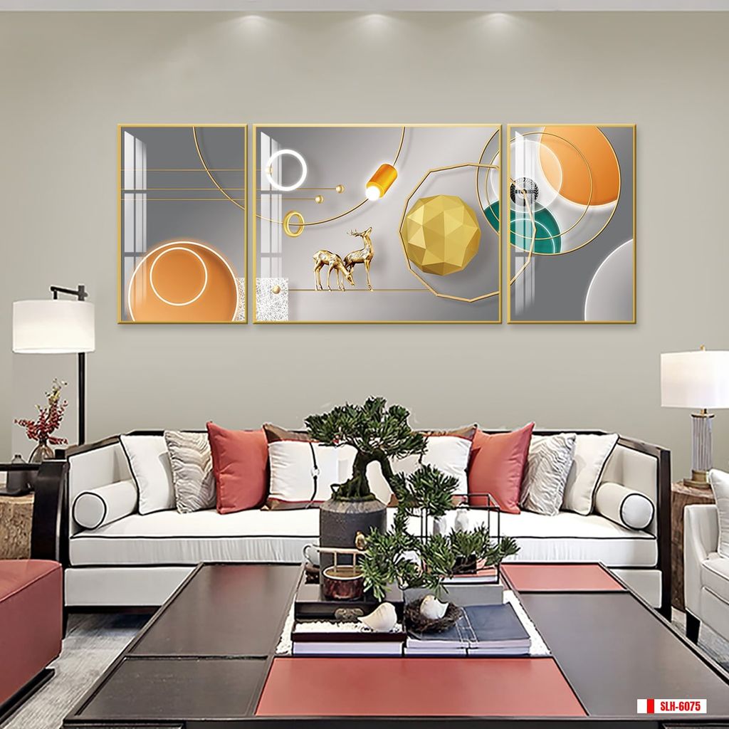 TRANH TREO PHÒNG KHÁCH HIỆN ĐẠI TRỪU TƯỢNG - TRANH GHÉP BỘ 3 BỨC | MÃ SLH-6075