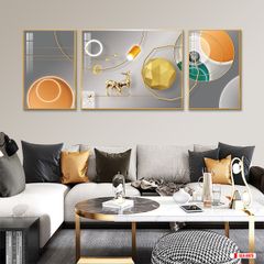 TRANH TREO PHÒNG KHÁCH HIỆN ĐẠI TRỪU TƯỢNG - TRANH GHÉP BỘ 3 BỨC | MÃ SLH-6075