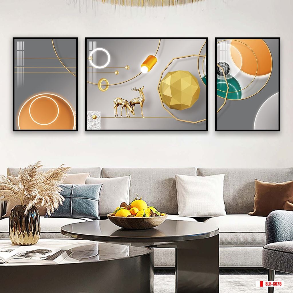 TRANH TREO PHÒNG KHÁCH HIỆN ĐẠI TRỪU TƯỢNG - TRANH GHÉP BỘ 3 BỨC | MÃ SLH-6075