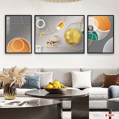 TRANH TREO PHÒNG KHÁCH HIỆN ĐẠI TRỪU TƯỢNG - TRANH GHÉP BỘ 3 BỨC | MÃ SLH-6075