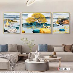 BST169 -TRANH PHONG THỦY 3D - TRANG TRÍ PHÒNG KHÁCH, SAU SOFA, PHÒNG NGỦ - CHỦ ĐỀ HIỆN ĐẠI HƯƠU TÀI LỘC