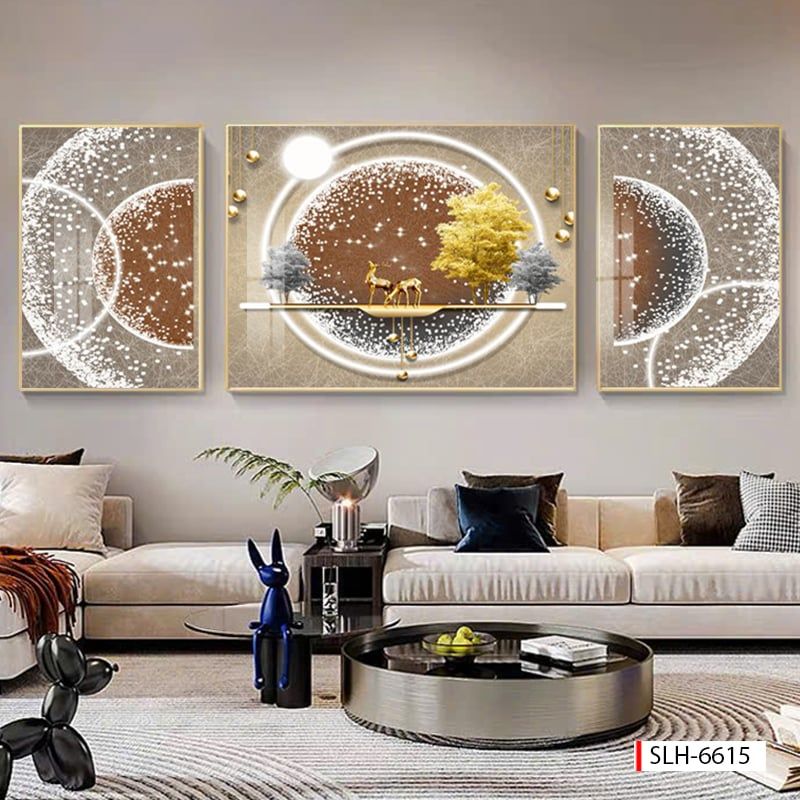 BST171 -TRANH PHONG THỦY 3D - TRANG TRÍ PHÒNG KHÁCH, SAU SOFA, PHÒNG NGỦ - CHỦ ĐỀ HIỆN ĐẠI HƯƠU TÀI LỘC