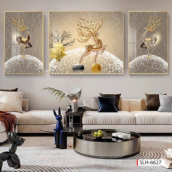 BST 220 TRANH TREO PHÒNG KHÁCH HIỆN ĐẠI - TRANH TRANG TRÍ - TRANH TREO TƯỜNG HƯƠU TÀI LỘC - TRANH GHÉP BỘ 3 BỨC | MÃ SLH-6627
