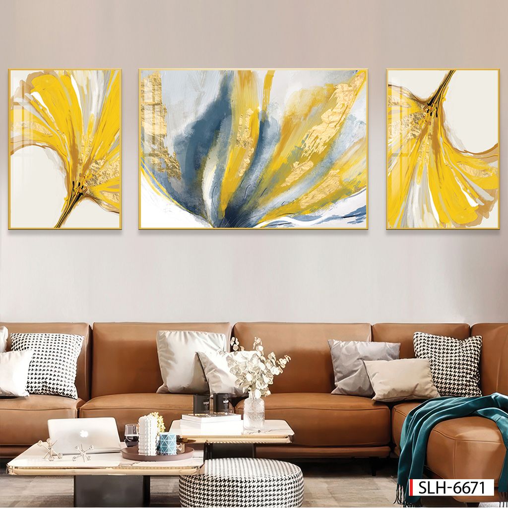 BST142 - TRANH TREO TƯỜNG KHUNG HỢP KIM TITAN - TRANG TRÍ PHÒNG KHÁCH, SAU SOFA - CHỦ ĐỀ HIỆN ĐẠI TRỪU TƯỢNG - GHÉP BỘ 3 BỨC