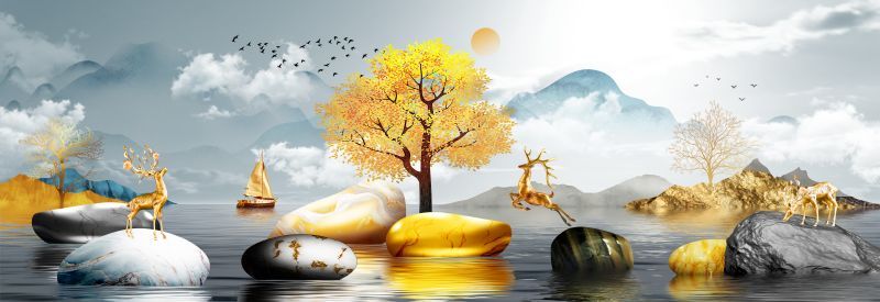 552 - TRANH TREO TƯỜNG PHÒNG KHÁCH - TRANH TRANG TRÍ - TRANH TRANH HƯƠU TÀI LỘC HIỆN ĐẠI | MÃ SLH-6703