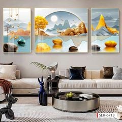 221 TRANH TREO PHÒNG KHÁCH HIỆN ĐẠI - TRANH TRANG TRÍ - TRANH TREO TƯỜNG HƯƠU TÀI LỘC - KIỂU TRANH GHÉP BỘ 3 BỨC | MÃ SLH-6713