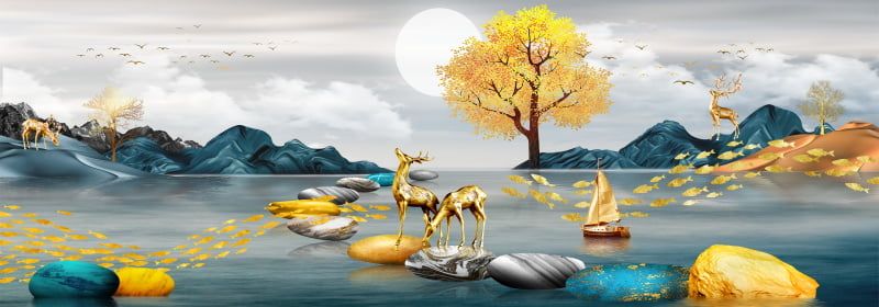 293 - TRANH TREO PHÒNG KHÁCH HIỆN ĐẠI - TRANH TRANG TRÍ - TRANH TREO TƯỜNG HƯƠU TÀI LỘC - KIỂU TRANH LIỀN KHỔ | MÃ SLH-6716