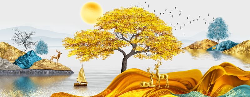296 - TRANH TREO PHÒNG KHÁCH HIỆN ĐẠI - TRANH TRANG TRÍ - TRANH TREO TƯỜNG HƯƠU TÀI LỘC - KIỂU TRANH LIỀN KHỔ | MÃ SLH-6728