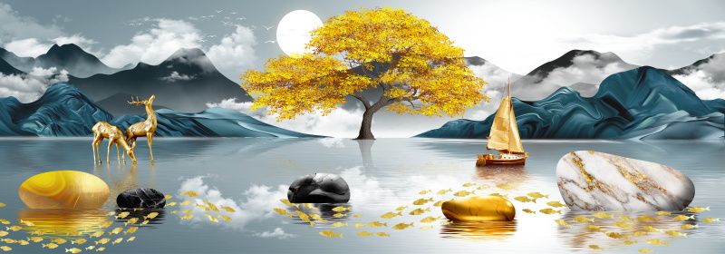 556 - TRANH TREO TƯỜNG PHÒNG KHÁCH - TRANH TRANG TRÍ - TRANH TRANH HƯƠU TÀI LỘC HIỆN ĐẠI | MÃ SLH-6735