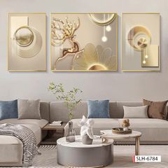 228 TRANH TREO PHÒNG KHÁCH HIỆN ĐẠI - TRANH TRANG TRÍ - TRANH TREO TƯỜNG HƯƠU TÀI LỘC - KIỂU TRANH GHÉP BỘ 3 BỨC | MÃ SLH-6784