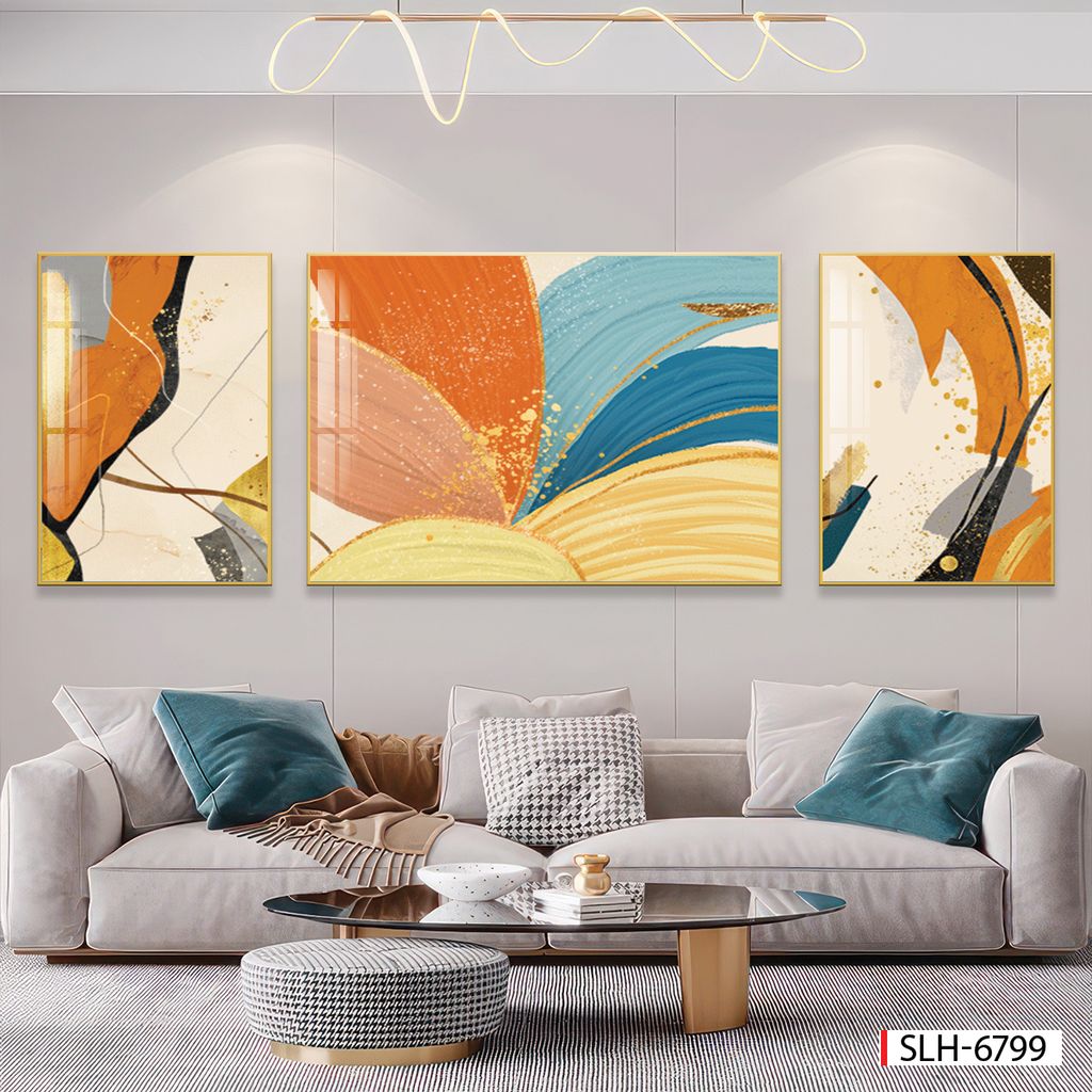 BST142 - TRANH TREO TƯỜNG KHUNG HỢP KIM TITAN - TRANG TRÍ PHÒNG KHÁCH, SAU SOFA - CHỦ ĐỀ HIỆN ĐẠI TRỪU TƯỢNG - GHÉP BỘ 3 BỨC