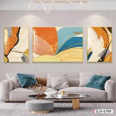 BST142 - TRANH TREO TƯỜNG KHUNG HỢP KIM TITAN - TRANG TRÍ PHÒNG KHÁCH, SAU SOFA - CHỦ ĐỀ HIỆN ĐẠI TRỪU TƯỢNG - GHÉP BỘ 3 BỨC