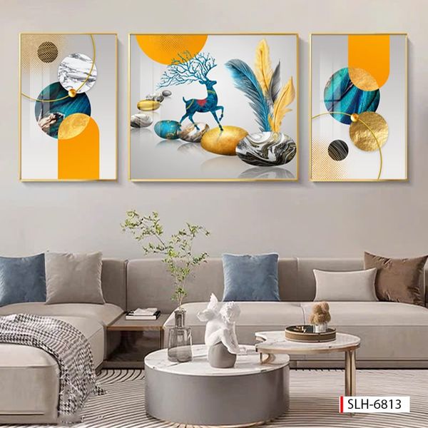 229 TRANH TREO PHÒNG KHÁCH HIỆN ĐẠI - TRANH TRANG TRÍ - TRANH TREO TƯỜNG HƯƠU TÀI LỘC - KIỂU TRANH GHÉP BỘ 3 BỨC | MÃSLH-6813