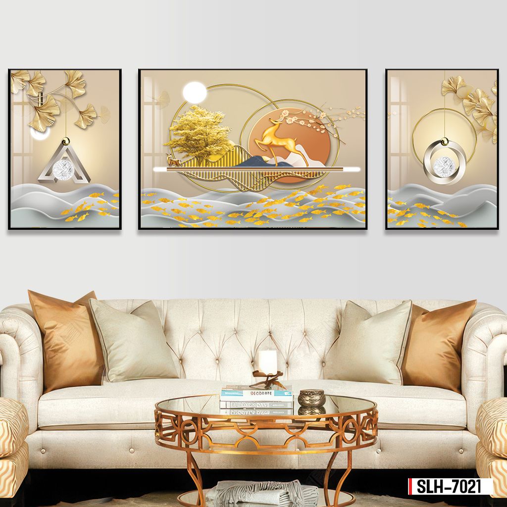 BST130 - TRANH PHONG THỦY A-B-A  - TRANG TRÍ PHÒNG KHÁCH, SAU SOFA, PHÒNG NGỦ - CHỦ ĐỀ HIỆN ĐẠI HƯƠU TÀI LỘC - KHỔ LỚN