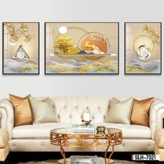 BST130 - TRANH PHONG THỦY A-B-A  - TRANG TRÍ PHÒNG KHÁCH, SAU SOFA, PHÒNG NGỦ - CHỦ ĐỀ HIỆN ĐẠI HƯƠU TÀI LỘC - KHỔ LỚN