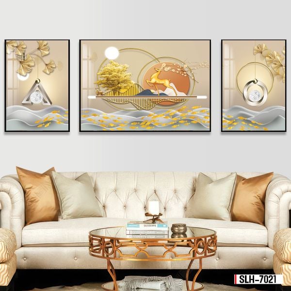 TRANH PHONG THỦY A-B-A  - TRANG TRÍ PHÒNG KHÁCH, SAU SOFA, PHÒNG NGỦ - CHỦ ĐỀ HIỆN ĐẠI HƯƠU TÀI LỘC - MÃ: SLH-7021